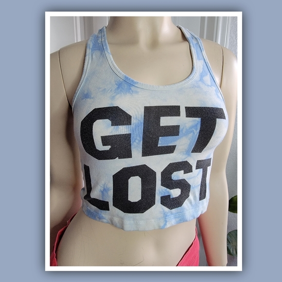 forever 21 "get lost" women's juniors cropped blue tie dye racerback tan… - Picture 2 of 5